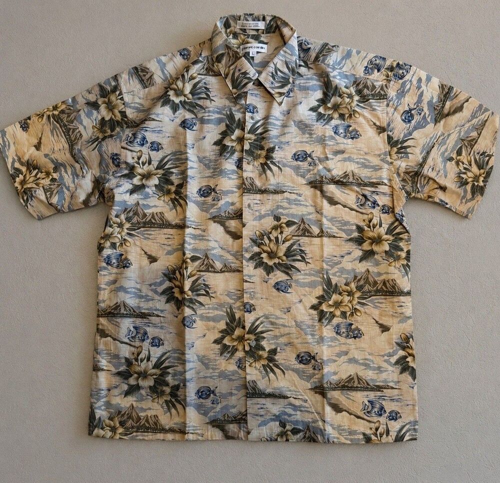 Vintage Pierre Cardin Hawaiian Shirt Men's Large Cotton Tropical Fish